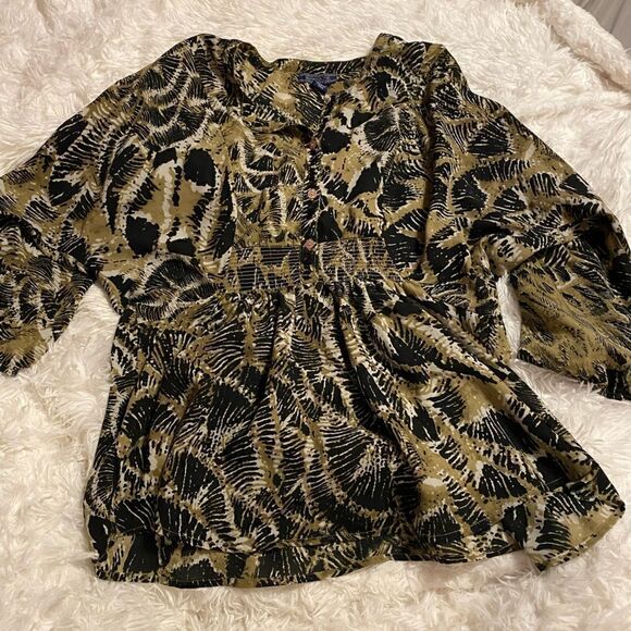 Bandolino Small Black & Tan Blouse With Beading - Picture 1 of 7